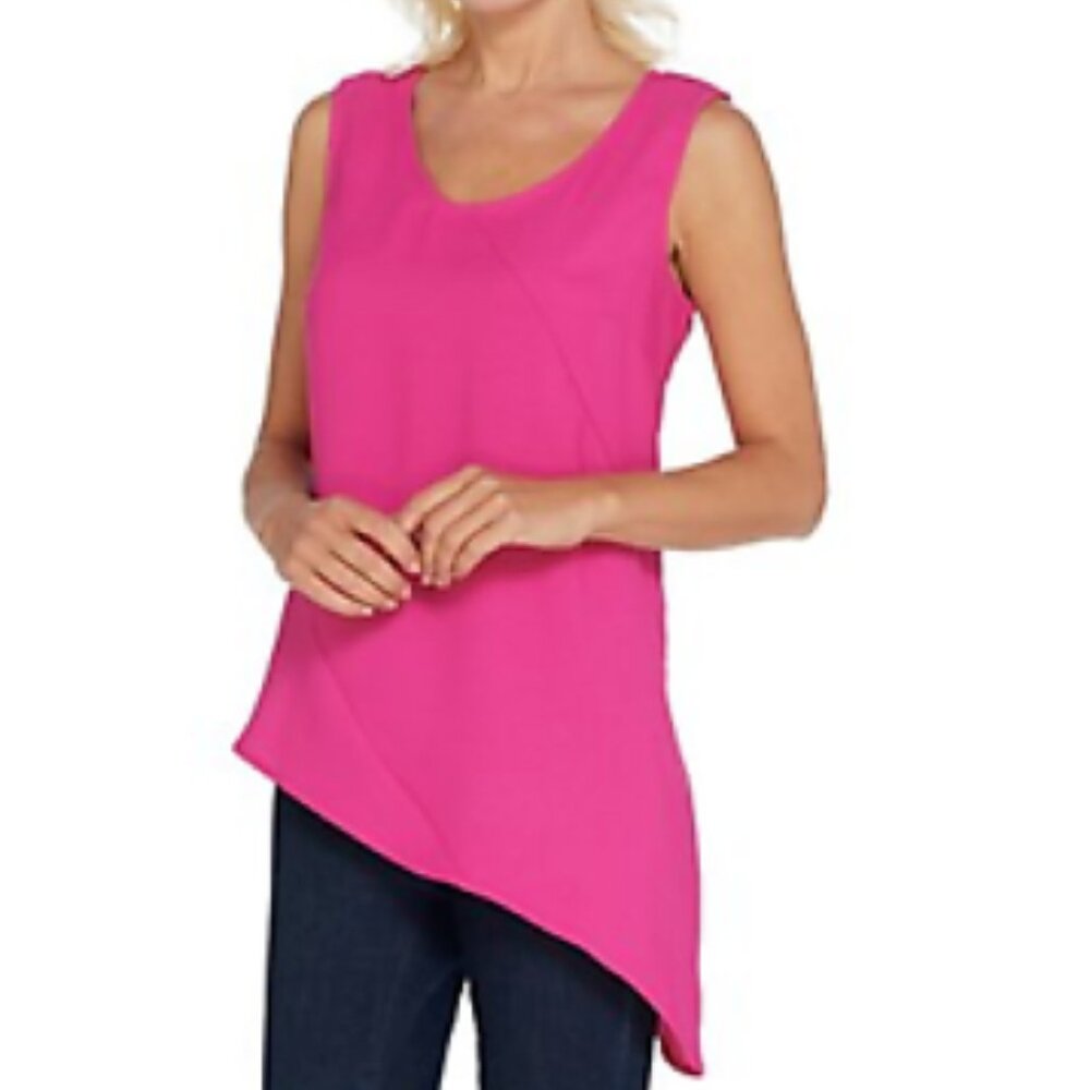 BROOKE SHIELDS Timeless Woven Top with Asymmetric Hem Fuchsia Size 18 W
